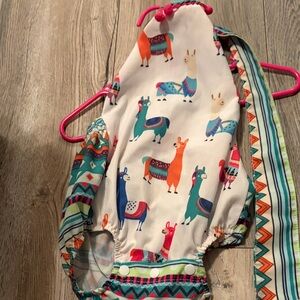 Cute Llama Print Romper in White with Bright Accents